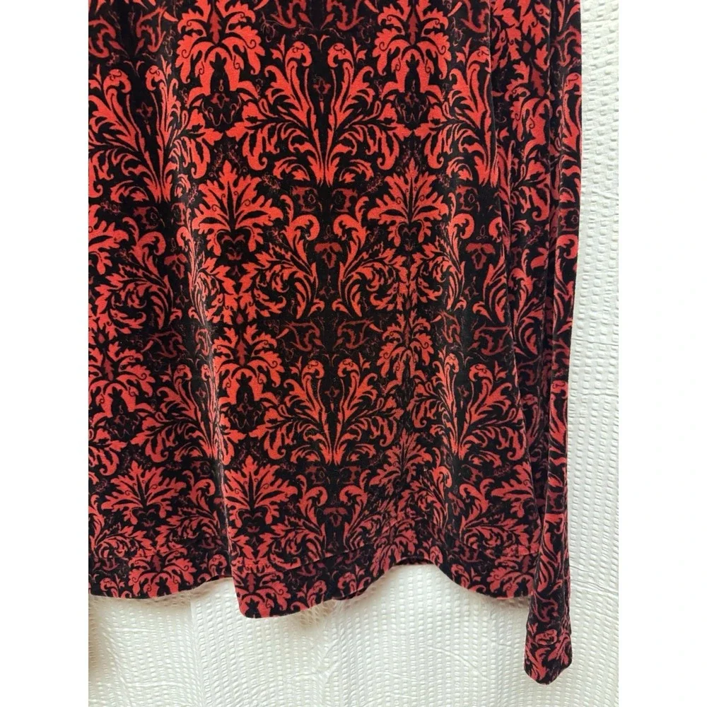 Charter Club Women's‎ SZ P/M Red Black Damask Velvet Zip Up Bomber Jacket Soft